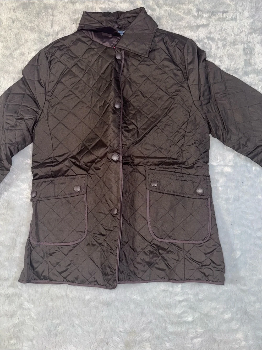 Kids Quilted Black Puffer Jacket with Button Closure and Patch Pockets